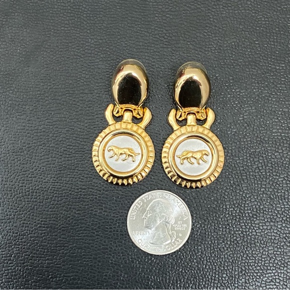 Unsigned Vintage 80’s Gold-tone Panther Door Knocker Earrings 13.7g - Picture 8 of 12